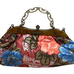 Vintage Floral Beaded Kiss Lock Clutch Evening Bag chain crossbody Red Photo 0