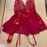 Women's Elegant Lacey Burgundy/Red Lingerie Babydoll w/Garters size Medium/Large Red Photo 1