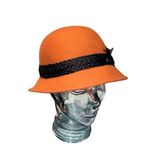 New Rust Betmar Tegan Wool Felt Cloche Hat Fedora Black Feathered Trim Accessory Orange Photo 5
