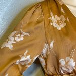 Privy Crinkled Satin Ruffle Long Sleeve Mini Dress Gold Brown White Size Large Photo 6