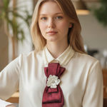 “Dainty Dapper”Elegant Red Polka Dot Necktie necklace with Flower Accent Photo 0