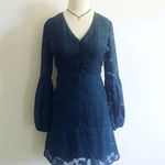 Francesca's Buttons V Neck Lantern Sleeves Lace Dress Photo 0