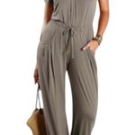 Venus  Gray Beige Short Sleeve V Neck T-shirt  Jumpsuit Romper harem pants Sz M Photo 2