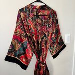 Vintage boho chic long robe with tie waist & velvet trim sleeves Red Size undefined Photo 1