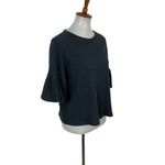 Tinywillow Dark Green Ribbed Knit Ruffle Sleeve Boho Chic Sweater Top Large Photo 2