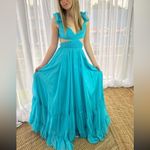 Mac Duggal 70254 Womens Blue Ruffled Shoulder Cut Out Lace Up Gown Dress Photo 2