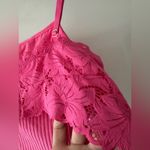 Aerie  Hot Pink Ribbed Crop Cami Back Floral Lace Detail Bralette Top Photo 3