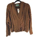 American Eagle Womens Cropped Brown Hooded Cable Knit Sweater Size M Photo 0