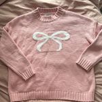 Sincerely Jules Pink Crew Neck Sweater with White Bow Medium Photo 0