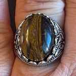 Natural oval tigers eye stone S925 silver ring size 9 Photo 8
