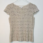 St. John  Beige Tan White Black Melange Lace Knit Top Shirt Blouse Size S Photo 0