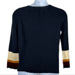 CLICHÉ Navy Wool Blend Sweater Small | Trendy Pleated Bell Sleeve Pullover Blue Photo 11