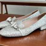 Miu Miu  silver glitter rhinestone loafer square toe block heel pump 37.5  Photo 4