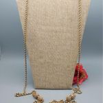 Long Gold Tone Pull Over Thick Twisted Chain Necklace Filigree Ball Blue Crystal Photo 5