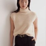 Madewell  Womens XSmall Ivory White Textured Turtleneck Sweater Vest Photo 0