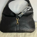 GILI Ostrich Leather Hobo Bag Stirrup Black NWOT Dust bag Shoulder Purse Handbag Photo 1