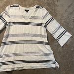 J Jill Wearever Collection Shirt Women's Medium Striped White Black Vneck Tunic Photo 1