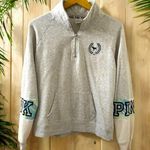 PINK - Victoria's Secret VICTORIA’S SECRET PINK Quarter Zip Pullover Sweater Grey Tropical Design - XS Photo 0