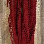 Tickled Pink Maroon Red Boho Fringe Knit Infinity Loop Scarf Photo 0