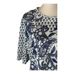 Rebecca Taylor Shirt Women Large Blue White Linen Floral hort Sleeve Tee Boho Photo 5
