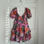 Floral Pink Mini Dress with Ruffle Hem Size M Photo 1