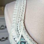 No Boundaries Tribal Aztec Tank Top Crochet Lace Cream Green Shirt Flowy Womens Small Photo 5