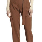 Vince  Belted Linen Blend Utility Capri Pants Womens Sz L Brown Cuffed High Rise Photo 0