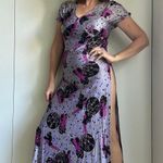 Vintage 70s Maxi Dress Sea Siren Print Purple Black Sexy Fit Side Slits Maxi Size 6 Photo 6