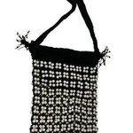 Vintage Boho Black and White Woven Beaded Shoulder Bag Photo 0