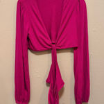 Lulus  Hot Pink Tie Front Cropped Cardigan Bolero Top Long Sleeve Size S Photo 0
