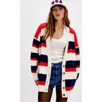 Free People  League Of Her Own Cardigan Sweater Americana Stripes Preppy Medium Photo 6