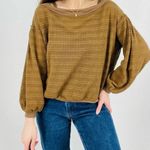 Free People  off the shoulder boho crocheted top longsleeve tan size s Photo 0