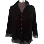 Silkland Velvet Jacket Top Womens 12 Black Lace Beads Party Whimsigoth Vtg Photo 0