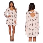 Free People  Emma’s Pink Embroidered Long Sleeve Cut Out Swing Mini Dress Small Photo 1