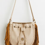 Venus  Boho Fringe Faux Leather Crossbody Shoulder Bag Beige Tan Photo 0