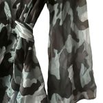 KENT NIELSEN Women's Camo Wrap Long Sleeve Sheer Blouse Top Business Casual Gray Photo 1