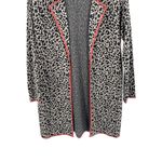 Anthropologie THML Camel Black Leopard Knit Cognac Leather Piping Cardigan Photo 3