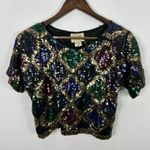 Vintage SNF Silk Sequin Beaded Top M Multicolor Geometric Whimsigoth Disco Party Size M Photo 0