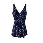 Yonique Navy Polka Dot One Piece Swimdress‎ Skirted Swimsuit Medium Blue Photo 8