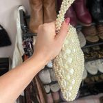 Handmade Vintage Pearl Knit Beaded Cream Shoulder Bag Photo 5