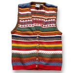Vintage 90s Knit Sweater Vest Striped Multicolor Button Front Small Rustic Boho Red Photo 2
