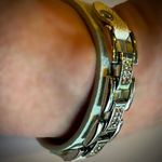 Handmade Fine Designer Runway Style White Leather Bracelet Chain Rhinestone Original Art Unisex Men Women Pebble Grain Snap Clasp Adjustable Photo 9