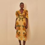 Farm Rio  Cream Delicate Flower Arabesques Premium Linen Midi Dress S Photo 12