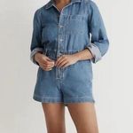 Madewell  Denim Long-Sleeve Rushland Wash Romper Sz L Photo 0