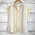 Lucky Brand Pink & Yellow Striped Button-Up Short Sleeve Casual Top Size Small Photo 0