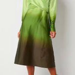 Worthington NWT  Satin Ombre Wrap Dress Midi Green Long Sleeve Career Party Sz Lg Photo 2