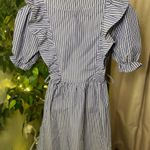 Sandro  Paris V-neck, Blue and White Striped Mini Dress with Puff Sleeves Size 4 Photo 8