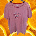 Grandma Chic Red and White‎ Striped Shirt with Embroidered Stars Size 16/18 Photo 0