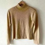 Jeanne pierre S Tan Gold Metallic Long Sleeve Mock Neck Sweater Shoulder Pads Photo 0