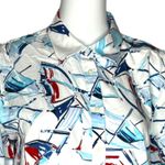 CHAPS Shirt Women XL Petite Red White Blue Umbrella Print Button Up Picnic Beach Photo 5